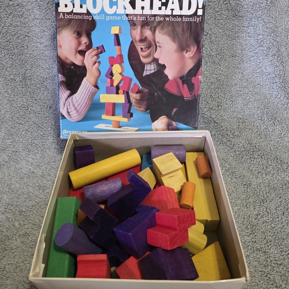 VTG 1982 Blockhead Balancing Skill Game Pressman With Extra Pieces Kid Family